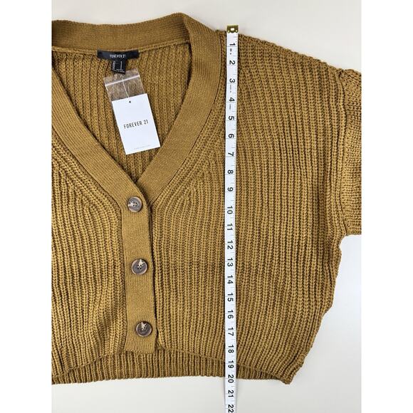 Forever 21 Women’s Cropped Balloon Sleeve Cardigan Sweater S Chocolate Brown - Picture 2 of 8